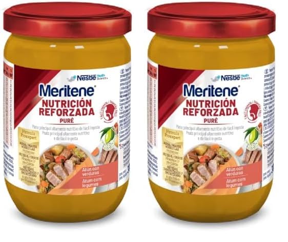 Meritene | Nutricion Reforzada Puré de Atún con Verduras | Alimento Fresco y Nutritivo | Tarrito para Adultos | Para Personas con Dificultad para Tragar | 300 gr (Paquete de 2)
