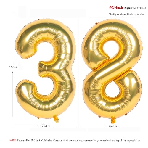 Image of 40 Inch gold Number Balloons 38 Helium Foil Mylar Balloon | Birthday Party banquet Decoration 38