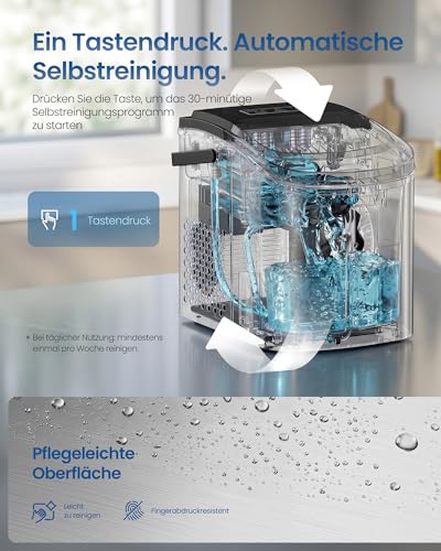 SONGMICS Eiswürfelmaschine, Eiswürfelbereiter, Eismaschine mit Selbstreinigung, in 6 Minuten 9 Würfel in 2 Größen, 12 kg in 24 Stunden, tragbar, Küche, WG, Party, Camping, Silbergrau XZB001E1EU