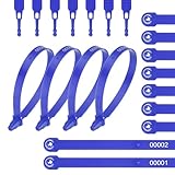 QUARKZMAN Tite-Lock Plastik Anti-Manipulations-Siegel Einweg nummerierte Kabelbinder 5,9 Zoll Selbstverriegelnde Sicherheitsetiketten Sicherheits-Zugbinder für LKW-Blau, mit 500 Stück