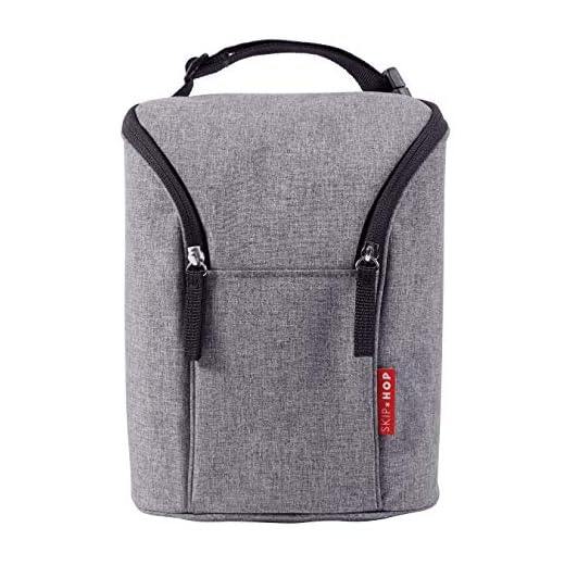 Skip Hop Insulated Breastmilk Cooler and Double Baby Bottle Bag, Heather Grey