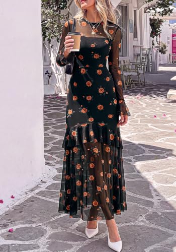 Image of BTFBM Elegant Wedding Guest Dress Long Sleeve Maxi Dresses for Women
