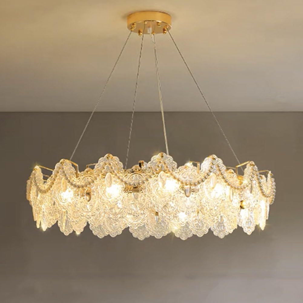 KXEcoLife E14 modern light luxury crystal chandelier, french simple european american vintage lamps, for living room dining bedroom fixtures,60cm