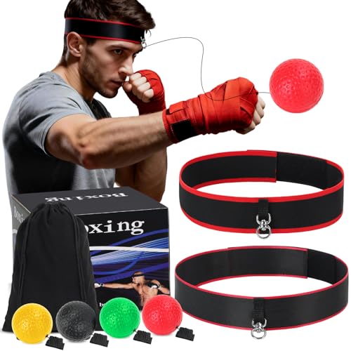 Balle de réflexe de boxe avec 4 balles de réaction et 2 bandeaux réglables
