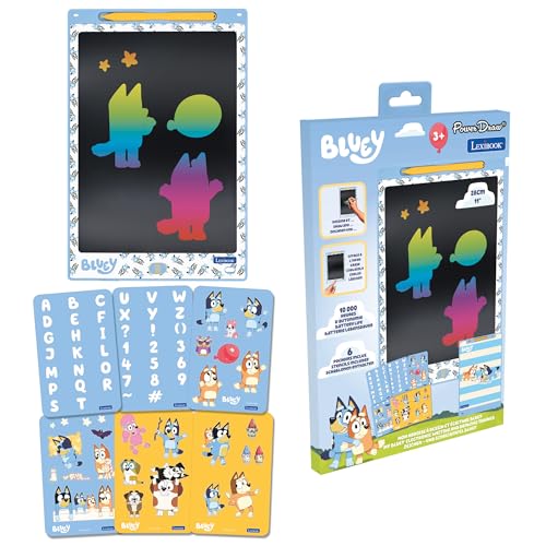 Lexibook, Tablette à Dessins e-Ink Multicolore 28cm avec pochoirs Bluey, Bleu, CRT10BY