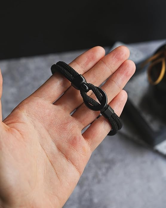 Geschenk für 10 Jährigen Jungen - Geburtstags-Armband für Jungen, Schwarz Geflochtenes Seil mit Verschluss
