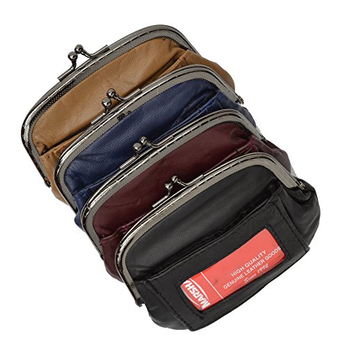 MARSHAL Women's Metal Frame Leather Zippered Coin Purse with Id Window3