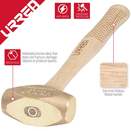 URREA Sledge Hammer - 30-Ounce Brass Head Drilling Hammer with Forged Striking Head & Hickory Wood Handle - 1430 - Thumbnail 2