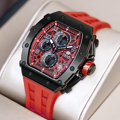Tonneau Mens Luxury Watch 50M Waterproof Luminous Date Chronograph Wrist Watch with Japanese Quartz Movement Sapphire Crystal Silicone Strap Fashion Sport Watches Gift for Men3