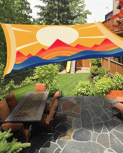 Boanket Sun Shade Sail 12' x 16', Sunlight Sun Blocking Shades Privacy Outdoor Covering, Yellow Orange Blue Modern Geometric Abstract Art Shade Cloth for Patio Deck Terrace Garden Lawns Beach Backyard