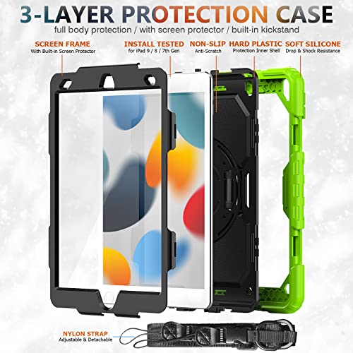 HUEZOE Case Compatible with iPad 10.2 Inch Model 2021/2020/2019, Shockproof Full Body Protection Cover for iPad 9/8/7 Generation, Green - Image 4