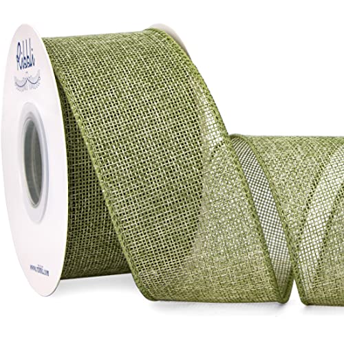 Ribbli Spring Moss/Sage Green Burlap Wired Ribbon,2 Inch x Continuous 10 Yard, Wired Edge Ribbon for Big Bow,Wreath,Tree Decoration,Outdoor Decoration
