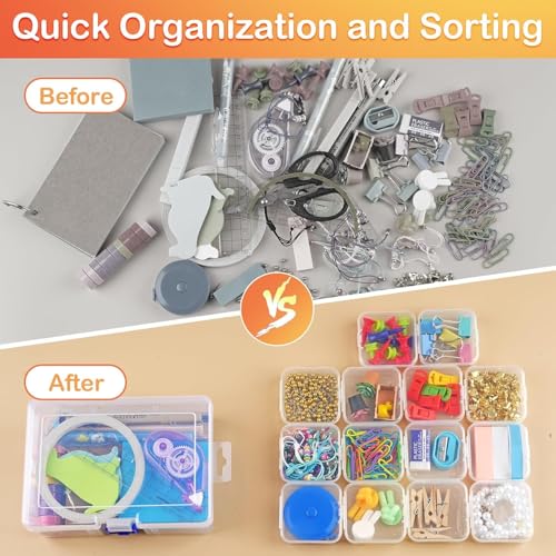 Image of SHALVI Transparent Jewellery & Accessories Storage Box | Box Multi-Compartment Organizer with Removable Grids | Plastic Organizer Box for Earrings, Beads, Craft & Small Items (14-PCS (1))