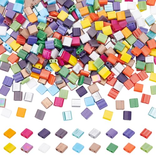 HOBBIESAY 360Pcs perles en Verre 18 Couleurs Perles Rocaille en Verre Opaques Rectangulaires en Forme Cube Perles D'Espacement Amples pour la Fabrication de Bijoux à Faire Soi Même Trou:0.5-0.8mm