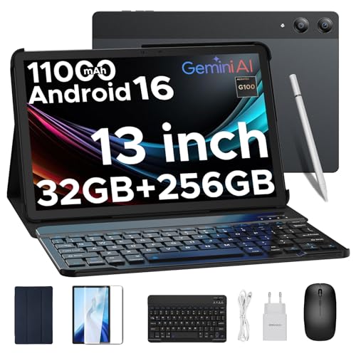 DOOGEE Tab E3 Pro Android 16 Tablet 13 Zoll, Tablets mit Tastatur und Stift, Helio G100, 11000mAh Großer Akku 18W, 32 GB+256 GB/2TB TF, FHD+ 90Hz Gaming Tablet mit SIM Card Slot,13MP+8MP, Gemini AI