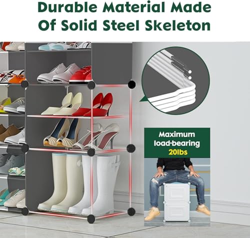 Image of Shoe Rack Multipurpose 5 Shelves Shoe Rack with Zip Door Cover & Side Pockets, Multiuse Wide Shelve,Rack for Footwear, Toys, Clothes (Dark Grey, 18-Layer)