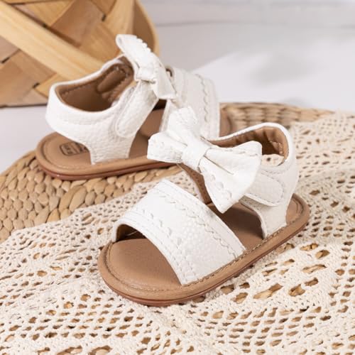 Image of HsdsBebe Baby Girls Sandals Bohemia Flower Bow Soft Sole Toddler First Walkers Beach Summer Shoes