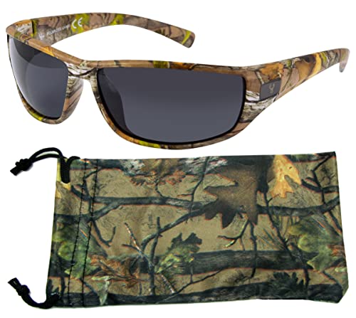 Hornz Brown Forest Camouflage Polarized Sunglasses for Men - WhiteTail - Free Matching Microfiber Pouch