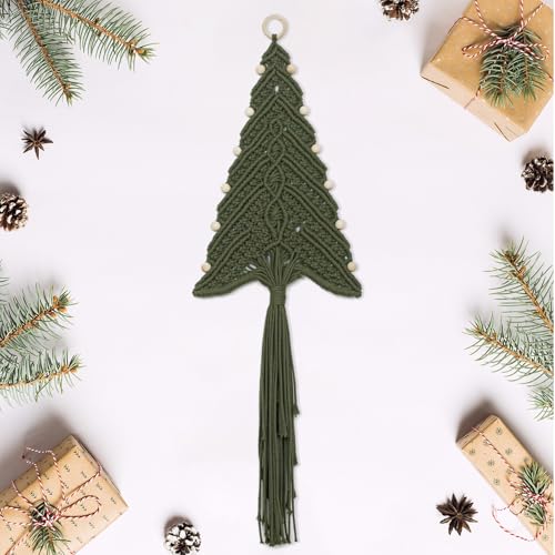 LB Christmas Tree Macrame Wall Hanging Boho Christmas Handmade Ornaments