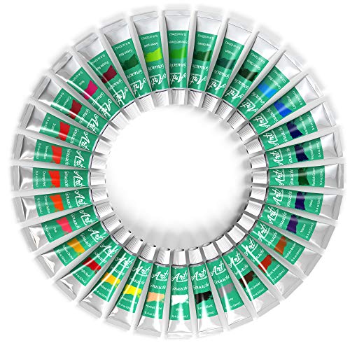 Gouache Paint Set - 32 Painting Colors Kit With Paintbrush & Painter's Palette Tray, 12Ml Tubes – Professional Quality Art Supplies For Adult & Children Artists #TOP3