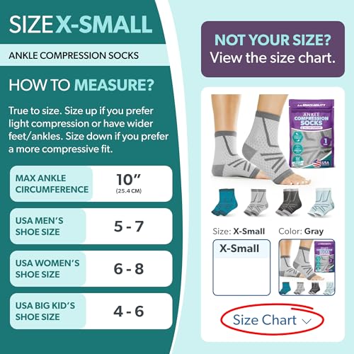 Image of BraceAbility Athletic Ankle Compression Socks for Men and Women - Toeless Running Ankle Brace Support Sleeves for Sports, Workouts, Plantar Fasciitis, Achilles Tendonitis, Foot Pain Relief (XS - Gray)