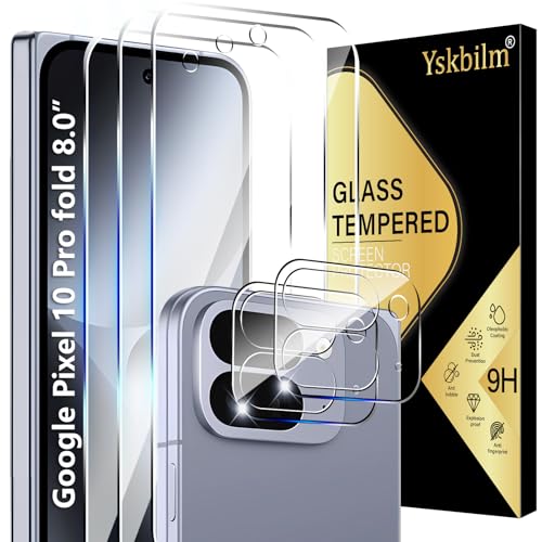 Yskbilm (3+2 Pack) Glass Screen Protector for Google Pixel 10 Pro Fold with Camera Lens Protector 9H Tempered Glass Fingerprint Unlock Anti-Scratch Bubble Free Case Friendly - Clear