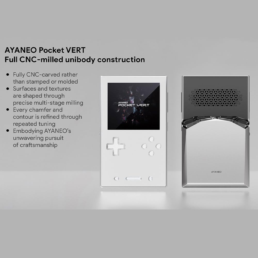 AYANEO Pocket VERT: console portatile retrò in formato verticale con Snapdragon 8+ Gen 1, display da 3,5 pollici a 60 Hz con 615 PPI e corpo in alluminio lavorato a CNC (Nero Mezzanotte, 8GB+128GB)