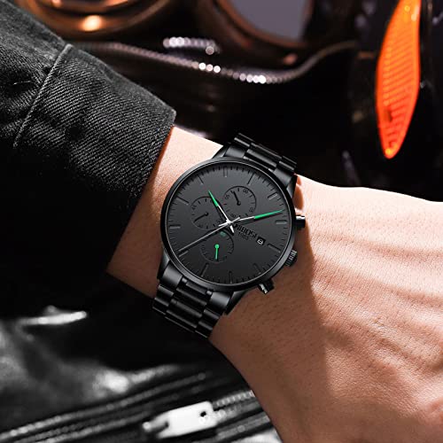 Image of NIBOSI Men's Watches Analog Minimalist Black Dial Watch for Man Business Chronograph Casual Watches Stainless Steel Strap Date