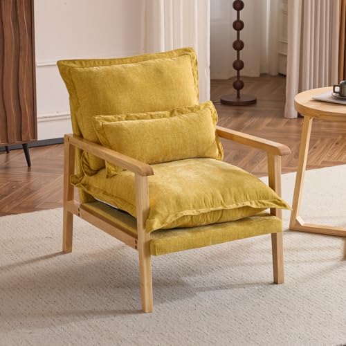 Sillón Chenille con almohada lumbar Amarillo miniatura 1