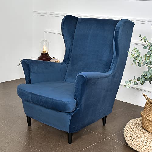 Topchances Velvet Wingback Chair Cover 2 Piece Set - Image 4