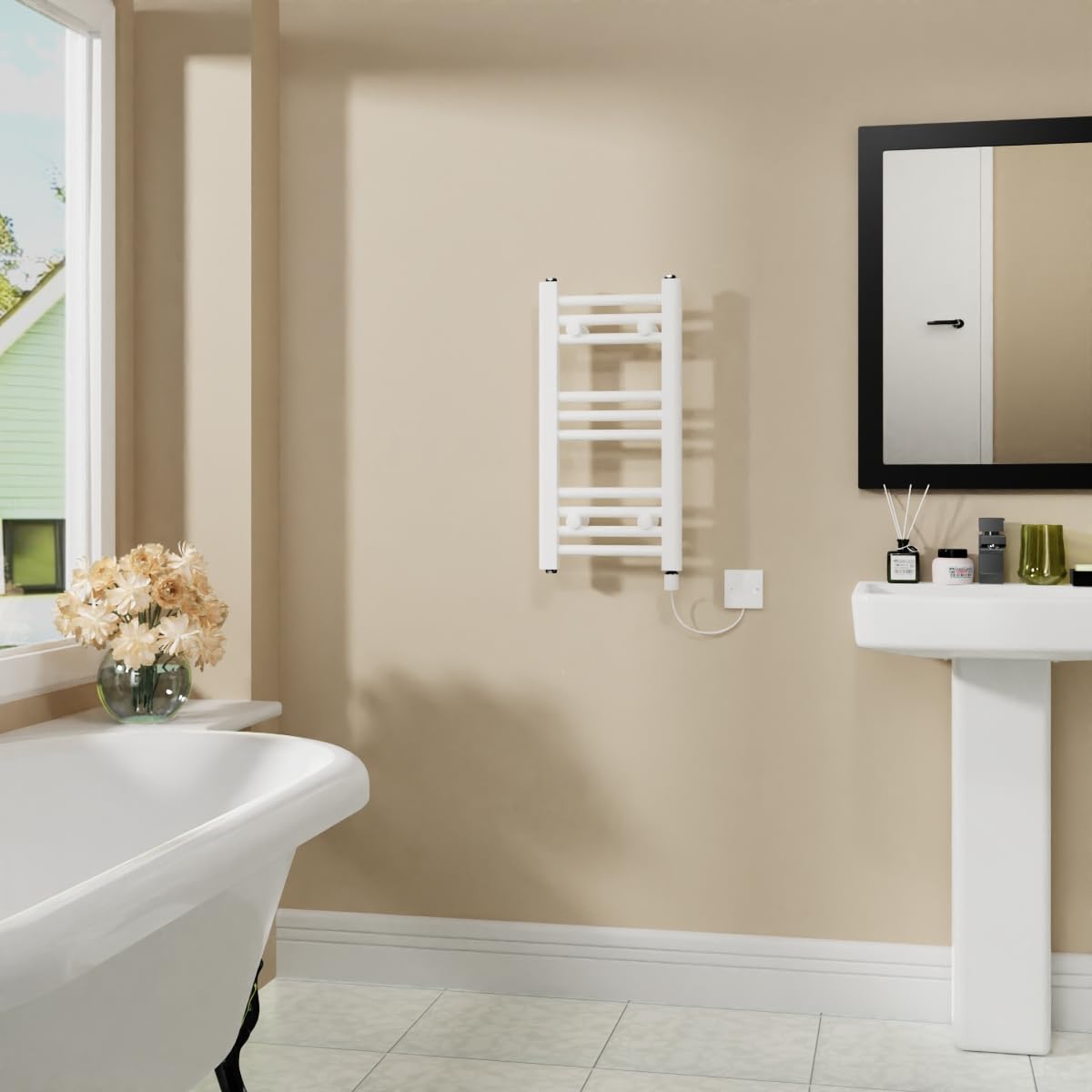Warmehaus White 200W Electric Heated Warming Towel Rail Bathroom Radiator - 600X300mm