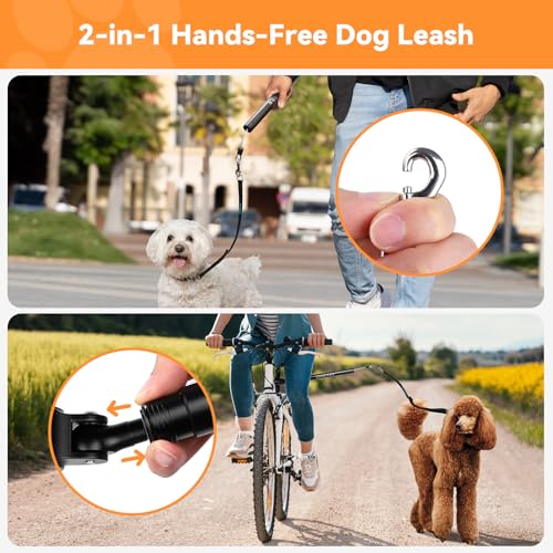 DAISTERN Fahrradleine für Hunde, 210° drehbar, Carbonfaser-Griff, stötdämpfende Feder, Stahlseil, Freihandleine für Hunde mit Aluminiumlegierungsklemme, Schnellmontagesystem