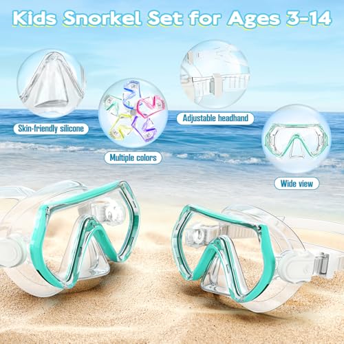 Kit tuba et masque de plongée enfant bleu clair 3-14 ans