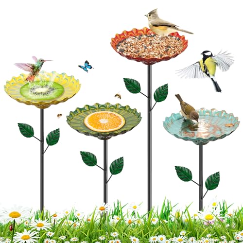 Colorful Metal Bird Bath with Stakes (2-Pack)