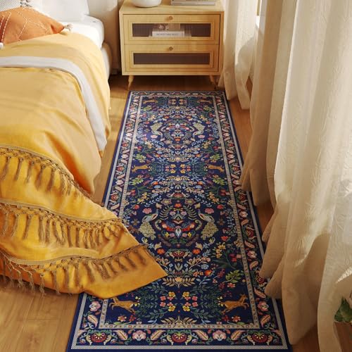 Runner Rug Washable Kitchen Runner 2'6''x8' Runner Rug for Entryway Indoor Floral Non-Slip Soft Carpet Runner for Hallways, Kitchen, Laundry, Bedroom, Bathroom(Blue)