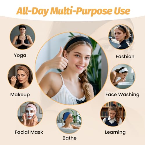 Headbands for Women - 6 Pack Wide Elastic Hair Bands | Stretchy Sweatbands Hair Bands | Soft Sports Thin Head Bands | Non-Slip Accessories Bands for Fashion, Washing Face, Workouts, Yoga, Daily Use4