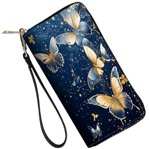 Image of RFID Blocking Leather Wallet for Women - Large Capacity Zip Around Clutch with 8 Card Slots,21 Cash Pockets & Coin Zipper,Butterfly
