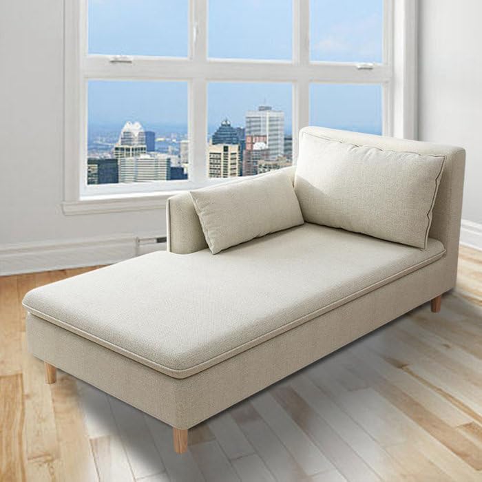 Image of Wood Nordic Chaise Lounge Sofa Chaise Lounger Seater Ottoman Sofa Bench Pouf Puffes Sofa Lounge For Living Room Couch Chaise Furniture (Beige, 1 Seater)