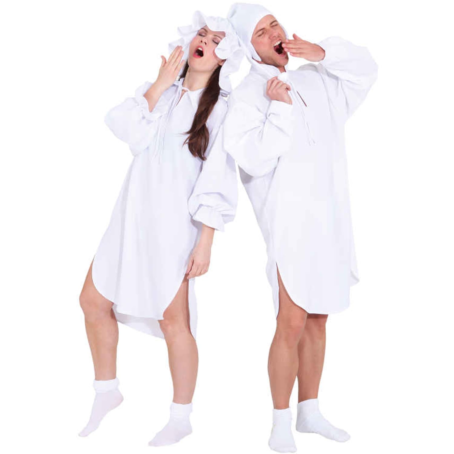 Krause & Sohn Costume da sonnambulo storico retrò camicia da notte con cappuccio da donna, taglia 46/8, colore: bianco