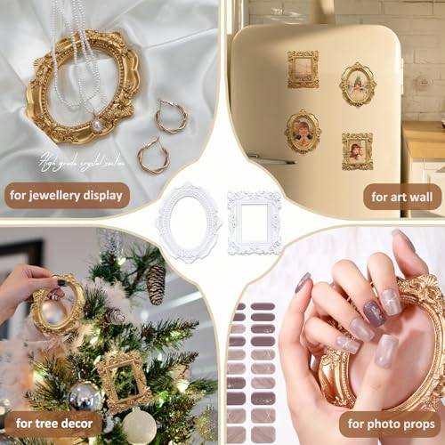 Image of 6 Pcs Mini Frames, White Small Vintage Picture Frames Antique Resin Photo Frame for DIY Craft Galley Wall Hanging Jewelry Display Shooting Photo Props Christmas Decor (Without Backings)