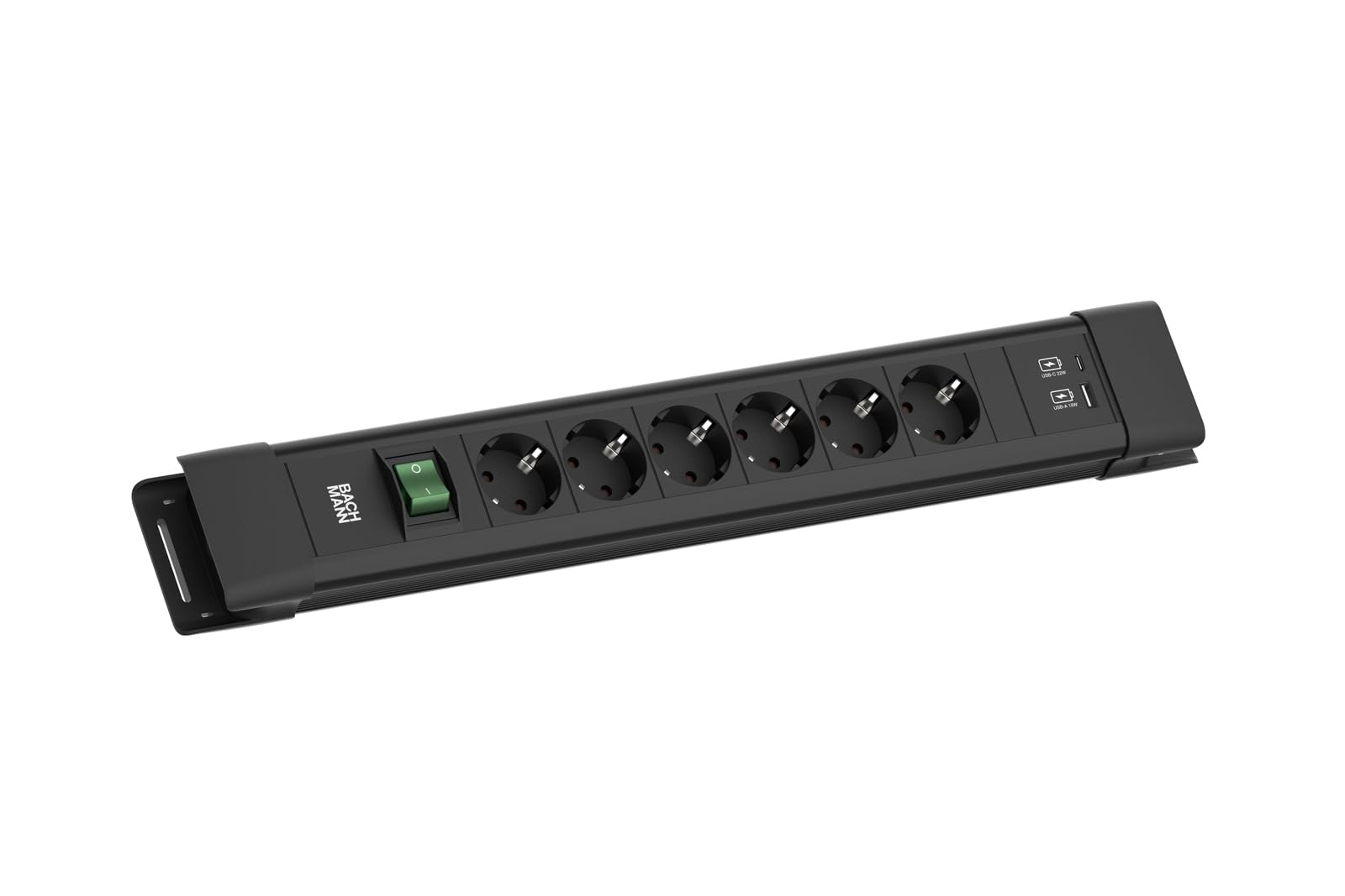 Bachmann CONNECTUS 6-Fach Steckdosenleiste (Robuste Mehrfachsteckdose mit Schalter, USB A/C 22W und 2m Kabel) Schwarz