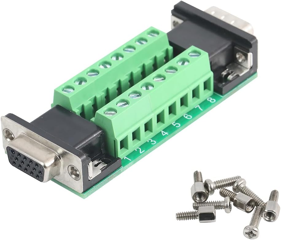 1Pcs VGA HDB15 3 Row Male to Female Breakout Board, RS232 D-SUB Serial to 15pin Port Terminal Gender Changer Connector