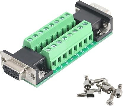 1Pcs VGA HDB15 3 Row Male to Female Breakout Board, RS232 D-SUB Serial to 15pin Port Terminal Gender Changer Connector
