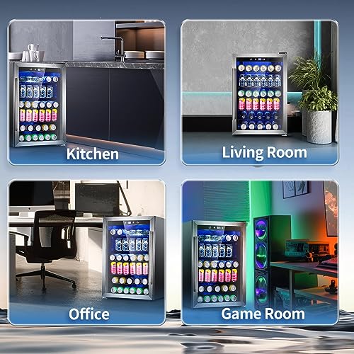 Antarctic Star Beverage Refrigerator,145 Can Mini Fridge,Freestanding wine cooler for Soda Beer or Wine,Glass Door, Small Drink Dispenser Machine, Touch Screen for Home Office or Bar, 4.5cu.ft.