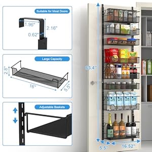 Over the Door Pantry Organizer, 8-Tier Over the Door Organizer with Adjustable Basket, Pantry Door Organization for Pantry Kitchen Storage Room Spice Rack, Black Over the Door Pantry Organizer 8 Tier Over the Door Organizer with Adjustable Basket Pantry Door Organization for Pantry Kitchen Storage Room Spice Rack Black