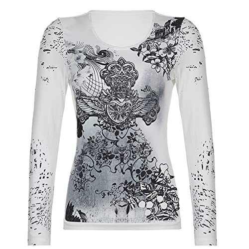 Image of Grunge Clothes for Women Y2K Tops Long Sleeve Fairy Grunge Aesthetic Shirts Teen Girls Vintage Graphic Tees Fall