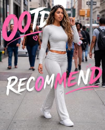 Image of ZOOSIXX 2 Piece Sets for Women Flare Leggings Long Sleeve lounge Pajama Sets Casual Outfits