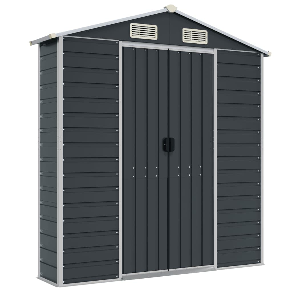 Gerätehaus Geräteschuppen Gartenhaus Garten Schuppen Metallgerätehaus Wetterfester Gartenschuppen für Fahrrad & Gartengeräte Anthrazit 191x215x198 cm Verzinkter Stahl