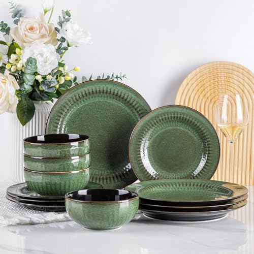 Image of LERATIO Ceramic Dinnerware Sets for 4,12-Pcs Porcelain Plates and Bowls Set
