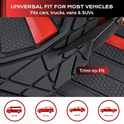 Image of Coverado Car Floor Mats for Cars, Deep Dish All Weather Floor Mats, Car Floor Mats All Weather with Anti-Slip Backing, Car Mats Universal Trim to Fit Car Mat for Cars SUV Truck Vans (4 Pcs, Black&Red)